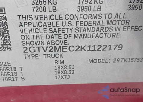 2019 GMC Sierra 1500 Limited Sle из США, поврежденный, VIN 2GTV2MEC2K1122179